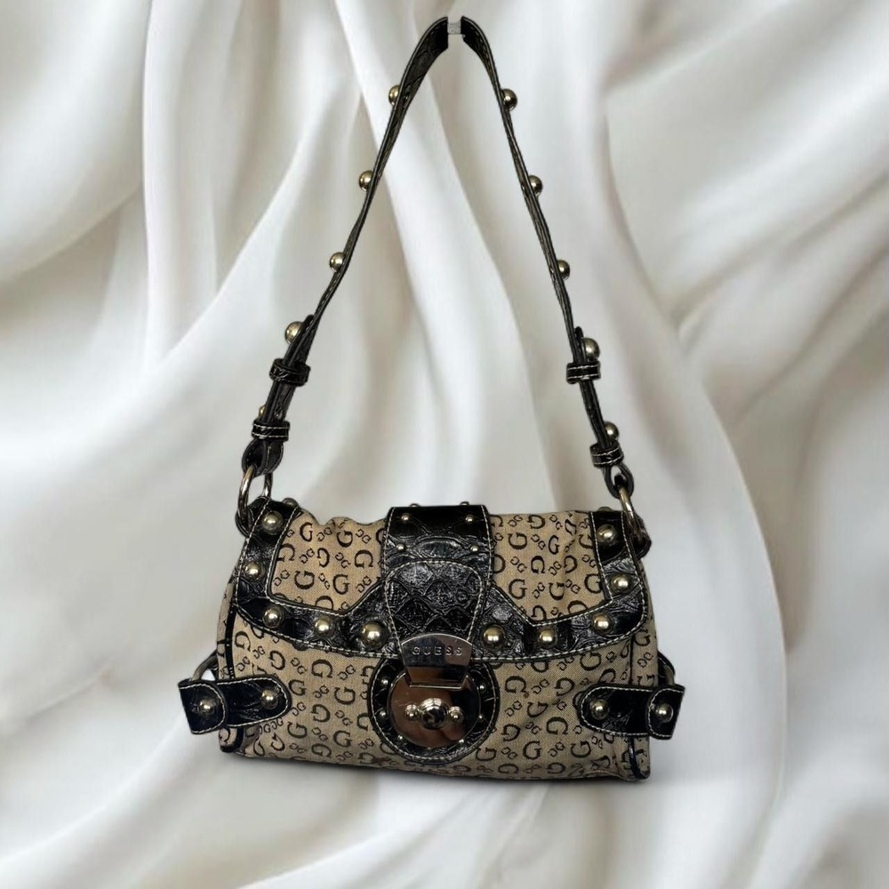 Y2K vintage Guess shoulder bag featuring monogram logo pattern